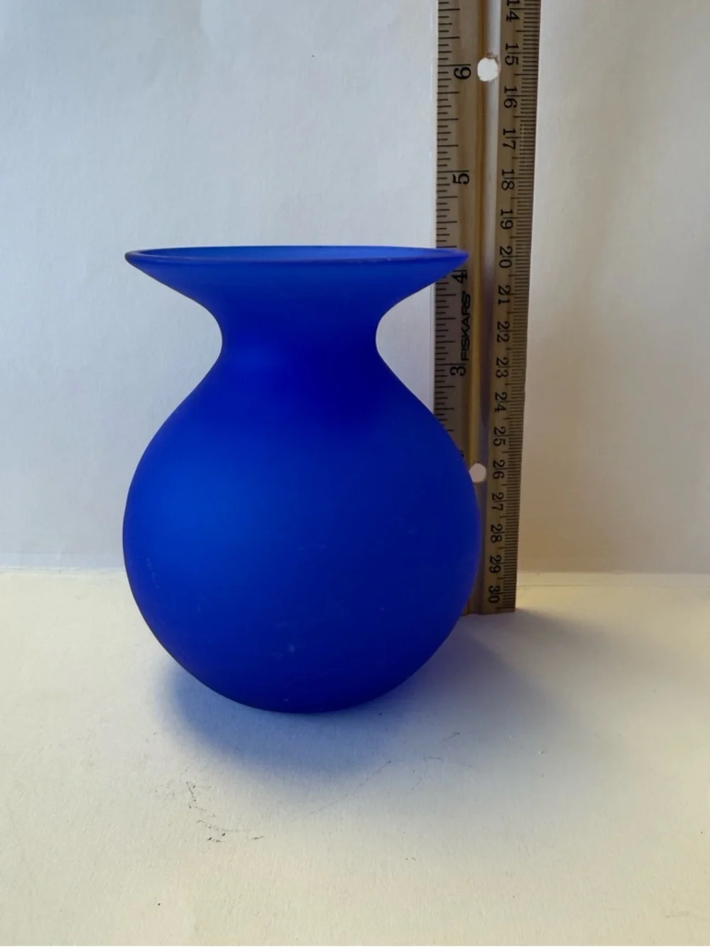 Vintage Handmade Cobalt Blue Frosted Satin Glass Small Vase. - Picture 9 of 9